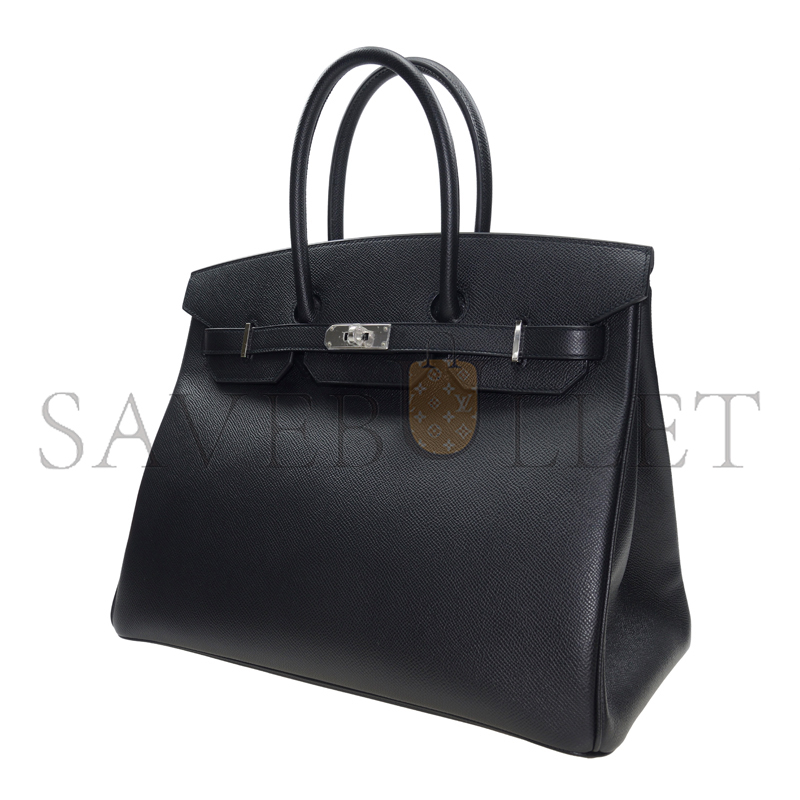 H**me5 birkin 35 epsom leather black bag silver buckle bag bk303stgss (35*28*18cm)
